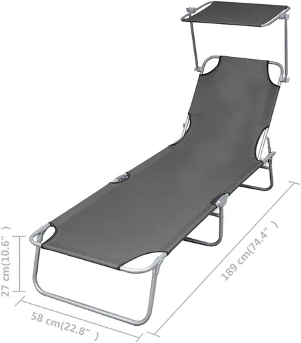 Vista 2 de vidaXL Tumbona plegable con toldo, color gris acero