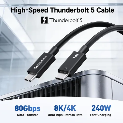 Vista 2 de Cable Matters [Certificado por Intel] Cable Thunderbolt 5 de 80 Gbps con hasta 120 Gbps de aumento de ancho de banda y carga de 240 W - 0,3 m / 1