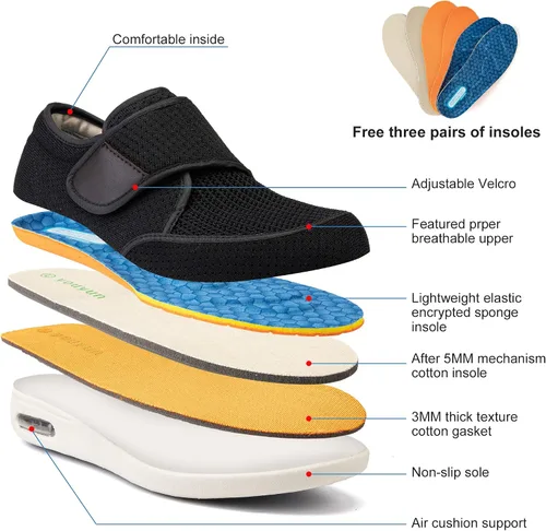 Vista 3 de youyun Zapatos para diabéticos para hombres de ancho ancho, zapatos diabéticos para hombres mayores, cierre ajustable, transpirables, ligeros