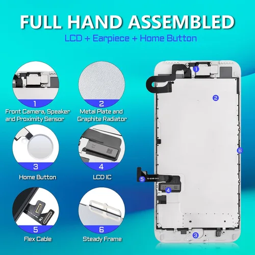 Vista 3 de Para iPhone 7 Plus Reemplazo de pantalla con botón de inicio Blanco Fix LCD 3D Touch 5.5 "Pantalla digitalizador Altavoz de oído Montaje completo