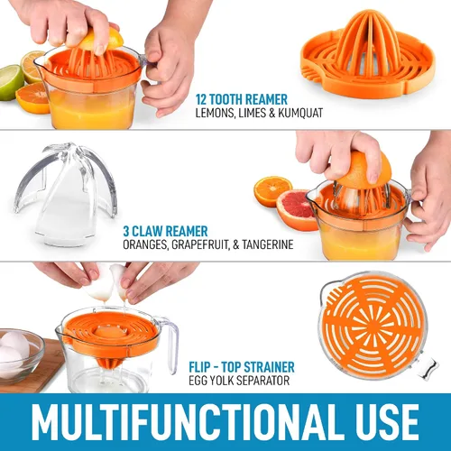 Vista 5 de Zulay Kitchen 3 en 1 exprimidor manual de cítricos - Exprimidor de limón multifunción de 17 onzas, exprimidor de naranja y extractor de cítricos