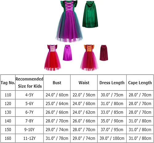 Vista 7 de OBEEII Disfraz de Halloween para niñas, vestido de bruja con capa, peluca de Halloween, trajes de cosplay