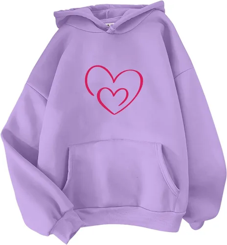 Vista 2 de Sudaderas con capucha de moda para mujer, talla grande, manga larga, con cordón, estampado de amor, sudadera de invierno con bolsillo