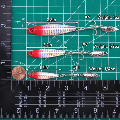 Vista 2 de Dr.Fish Paquete de 5 cucharas de metal para jigging cucharas de pesca de agua salada, señuelos de casting vertical de diamante, señuelos