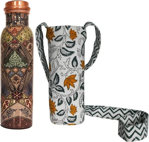 Vista 19 de Botella de agua de cobre de 34 onzas, botella de agua grande de cobre para beber, recipiente multicolor ayurvédico 100% puro para botella de tapa a