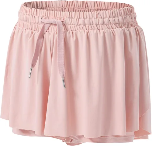 Vista 4 de Pantalones cortos fluidos, 2 en 1, con diseño de mariposa, pantalones cortos atléticos de cintura alta para mujer, entrenamiento, ciclismo, correr