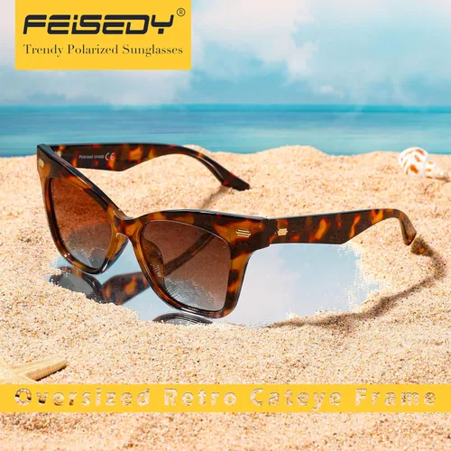 Vista 7 de FEISEDY Lentes de sol polarizados de moda, marco retro de gran tamaño para mujer, protección UV400, B0009