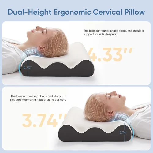 Vista 5 de NEWBULIG Soporte para el cuello con almohada cervical de espuma Soporte ergonómico para dormir lateral/espalda/estómago, alivia el cuello y los gris