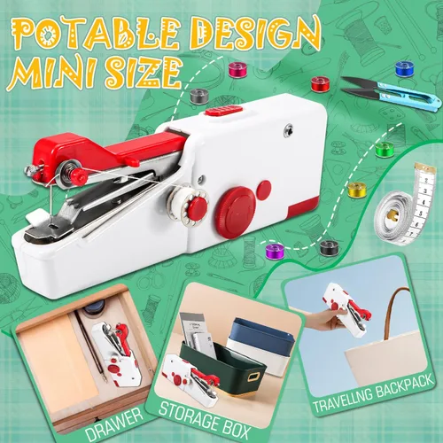 Vista 2 de Nupec Máquina de coser de mano, mini máquina de coser de mano portátil inalámbrica para principiantes, hogar y viajes, reparaciones rápidas