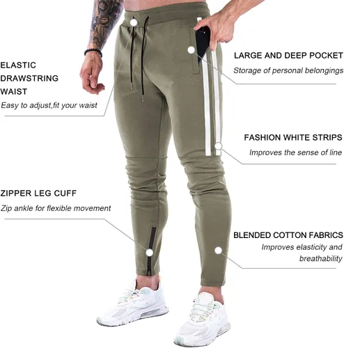 Vista 2 de DIOTSR Pantalones deportivos de entrenamiento para hombre, pantalones de correr ajustados para hombre, pantalones deportivos de gimnasio a rayas