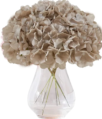 Vista 25 de Flores de hortensias artificiales rosa polvoriento, 10 cabezas de flores de seda de hortensia falsas para centros de mesa de boda, ramos de 10