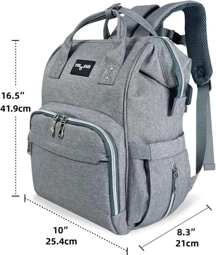Vista 2 de Mr. Peanut's Tili Dili - Mochila de pañales prémium con puerto de carga USB, PlatinoGris, Mochila