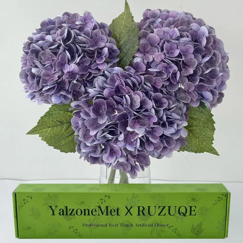 Vista 10 de YalzoneMet 3 unidades de flores artificiales de hortensia color beige cremoso de 21 pulgadas con textura real, flores de látex sintético