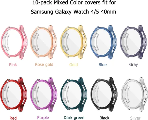 Vista 6 de RICHONE [Pack de 10 unidades] Compatible con Samsung Galaxy Watch FE 4/5 de 40 mm, funda protectora de pantalla de TPU suave con marco