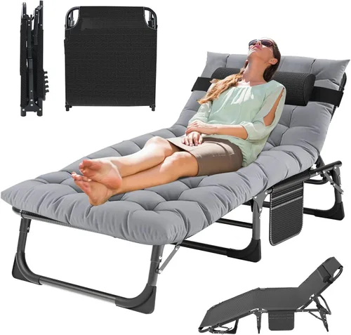 Vista 16 de MOPHOTO Silla de Bronceado, Silla de Sol al Aire Libre de 5 Posiciones, Silla de Sol Plegable, Silla de Sol con Orificio para la Cara, Perfecta