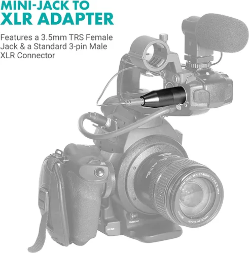 Vista 3 de Movo FXLR-PRO 0.138 in (TRS) Adaptador de micrófono hembra Mini-Jack a conector macho XLR de 3 pines con convertidor de alimentación Phantom