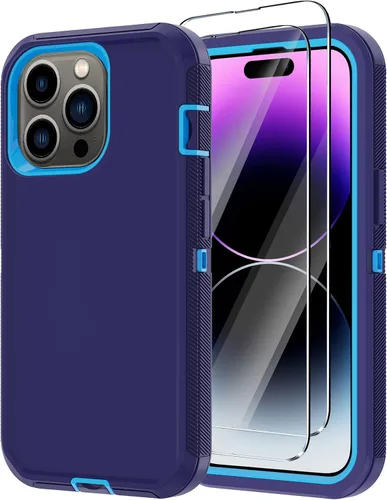 Vista 21 de Funda para iPhone 14 Pro Max con 2 protectores de pantalla, resistente de servicio pesado a prueba de golpes, protección contra caídas, resistente