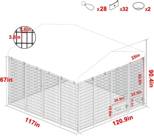 Vista 2 de MUPATER Perrera para perros al aire libre, 10 x 10 pies, casa grande para perros con techo y puerta con cerradura, recinto resistente para perros