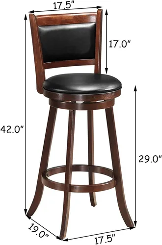 Vista 2 de Taburetes de bar altos de 29 pulgadas con respaldo y cojín de PVC, silla de comedor de madera, asiento tapizado, silla retro para sala de estar