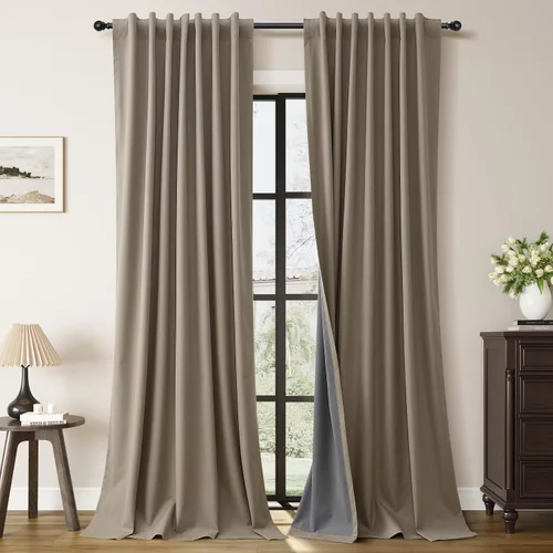 Vista 18 de Guken Cortinas opacas de lino, 2 paneles rústicos, elegantes, 100% opacas, con aislamiento térmico, banda de ganchos y trabilla trasera, 52 x 84