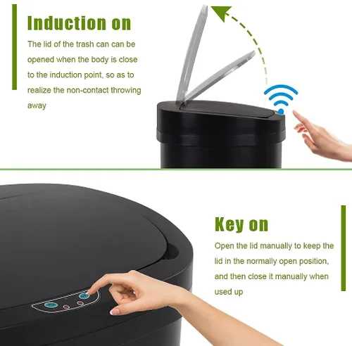 Vista 4 de Basurero de cocina de 13.2 galones con sistema de control de olores, cubo de basura automático con sensor de movimiento táctil con tapa, cubo