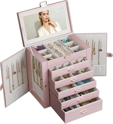 Vista 16 de BOOVO Joyero grande para mujer, organizador de joyas grande