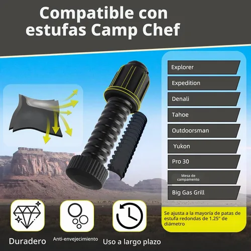 Vista 2 de Niveladores de patas de estufa de campamento ajustables, accesorios para estufas Camp Chef Explorer, apto para estufa de campamento al aire libre