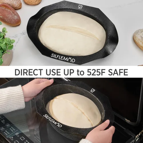 Vista 3 de Molde de silicona para hornear pan de masa madre peforada – Eslinga de pan de silicona ovalada perfecta para horno holandés – Revestimiento de olla