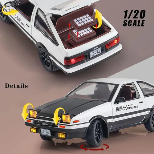 Vista 3 de 1/24 - Modelo de automóvil con inicial D Trueno AE86, juguete deportivo para niños y adultos, vehículos de tracción (tipo C negro)