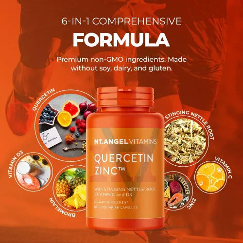 Vista 7 de Mt. Angel Vitamins - Quercetina de zinc con suplemento de bromelina - Apoyo inmunológico y salud respiratoria - Cápsulas de quercetina de 500 mg