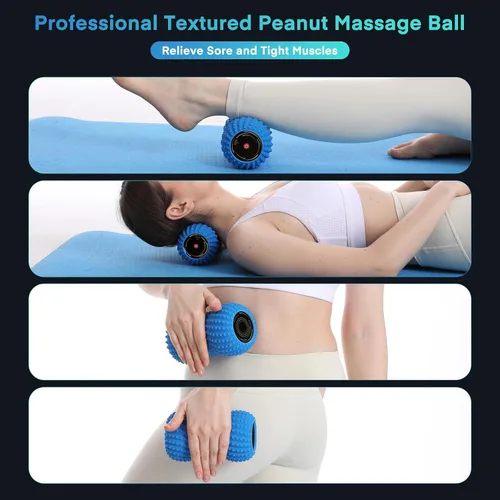 Vista 8 de Pelota de masaje de maní vibratoria 2 en 1 con 6 modos de masaje, bola de rodillo de masaje vibratoria recargable para recuperación muscular, azul