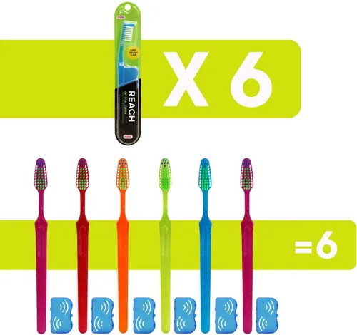 Vista 2 de Reach Crystal Clean - Cepillo de dientes con cerdas firmes, 1 unidad, paquete de 6 Cuello en ángulo, cerdas de dos niveles, limpieza de línea