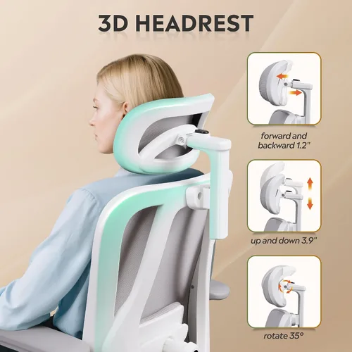 Vista 12 de DEVAISE - Silla ergonómica de oficina de malla con reposacabezas 3D ajustable y función de inclinación, silla reclinable grande y alta y cómoda