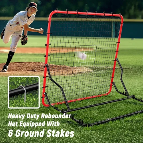 Vista 6 de Baseball Rebounder ,4x4.5FT Soccer Rebounder with 4 Adjustable Angles, 28 Bungee Cords to Adjust Elastic, Sports Equipment for