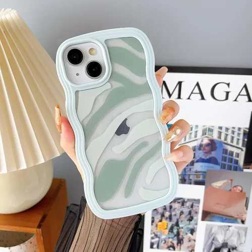 Vista 11 de DEFBSC Compatible con iPhone 11, bonita funda protectora con forma de marco de onda rizada, diseño artístico de parachoques para teléfono