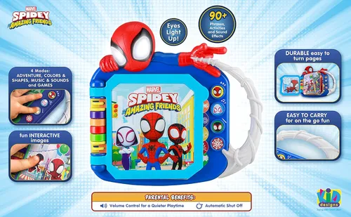 Vista 2 de Spidey and His Amazing Friends Book, juguetes para niños pequeños con juegos de aprendizaje preescolar integrados, juguetes educativos para niños
