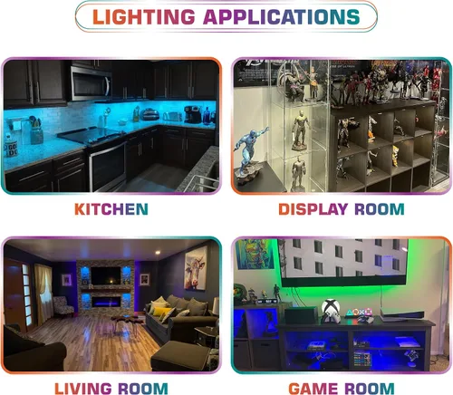 Vista 6 de RGBW Collection - Iluminación para exhibición, discos LED debajo del gabinete, cambio de color rojo, verde, azul y blanco verdadero, control remoto