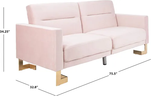 Vista 3 de Safavieh Inicio Tribeca Sofá cama plegable de terciopelo y latón rubor Glam