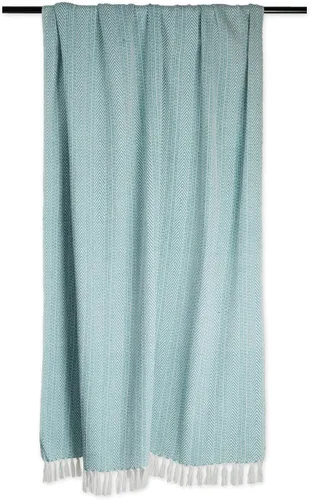 Vista 2 de DII Manta de algodón con diseño de espiga rayada, colección Herringbone, 50x60, Aqua