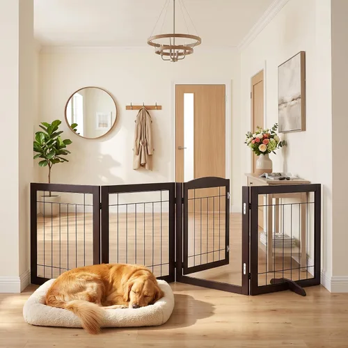 Vista 3 de Vantas Tall Dog Gate Indoor with Door, Freestanding, Foldable, 80" x 30" Pet Gate for Doorways, Stairs, Puppy Safety Fence, Extra Wide, Easy to