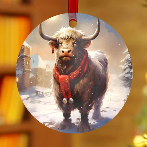 Vista 8 de Baby Highland Cow - Adorno de Navidad familiar (3.5 pulgadas), coleccionable para árbol o adornos colgantes de automóvil