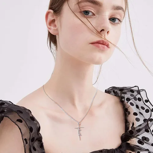 Vista 2 de SANNYRA Collar de cruz de fe Belive Hope Loved - Collar con colgante religioso personalizado, regalo para mujer