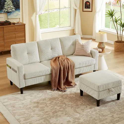 Vista 7 de Sofá modular convertible de 79 pulgadas, sofá pequeño en forma de L de 3 asientos con diván de almacenamiento y bolsillo lateral, sofá reversible