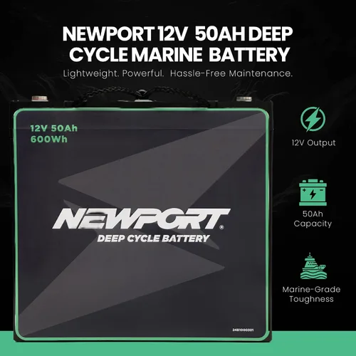 Vista 2 de Batería marina de ciclo profundo Newport de 12V50Ah, resistente y sellada AGM, ligera, compatible con motor de arrastre