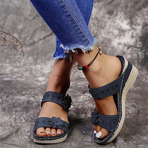 Vista 9 de Ladmiple Sandalias ortopédicas florales de moda 2023 con soporte de arco, zapatillas romanas casuales con puntera abierta