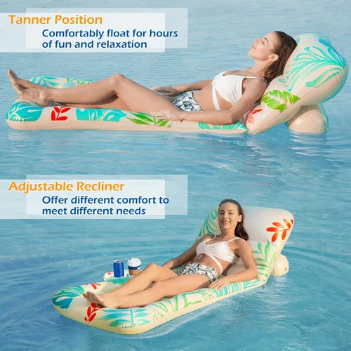 Vista 5 de Jasonwell Inflatable Pool Float Adult - Pool Floaties Lounger Floats Floating Chair Raft with Adjustable Backrest Cup Holders Water Floaty Lake Beige
