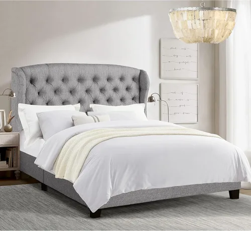 Vista 12 de Rosevera Marcelle - Marco de cama con respaldo de alas con cabecera ajustable de diseño distintivo, tapizado con botones para dormitorio, soporte