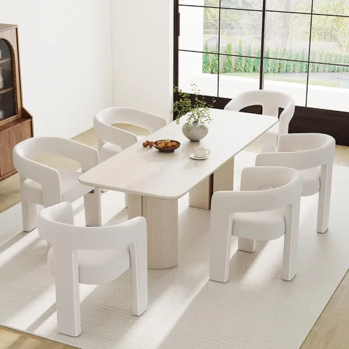 Vista 52 de RIVOVA Silla de comedor moderna de barril, silla lateral acolchada en lino con brazos cómoda para tocador, silla para comedor, sala de estar