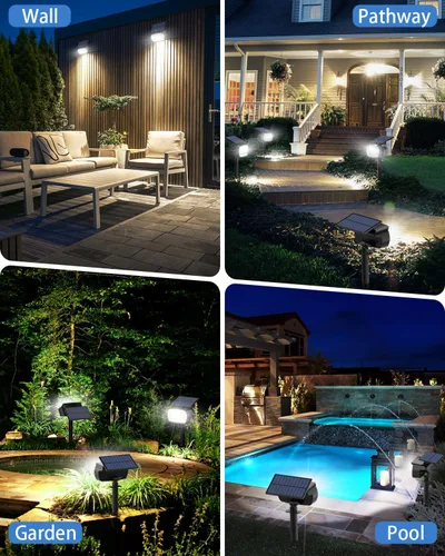 Vista 9 de Fabrito Focos solares grandes para exteriores, paquete de 2 unidades, 1000 lúmenes de alto brillo, foco solar impermeable IP65 con 136 LED, luces