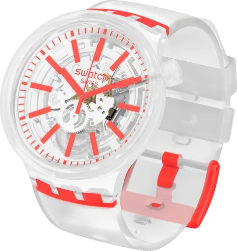 Vista 3 de Swatch Reloj central de esqueleto blanco naranja en jalea SO27E102 Movimiento de cuarzo